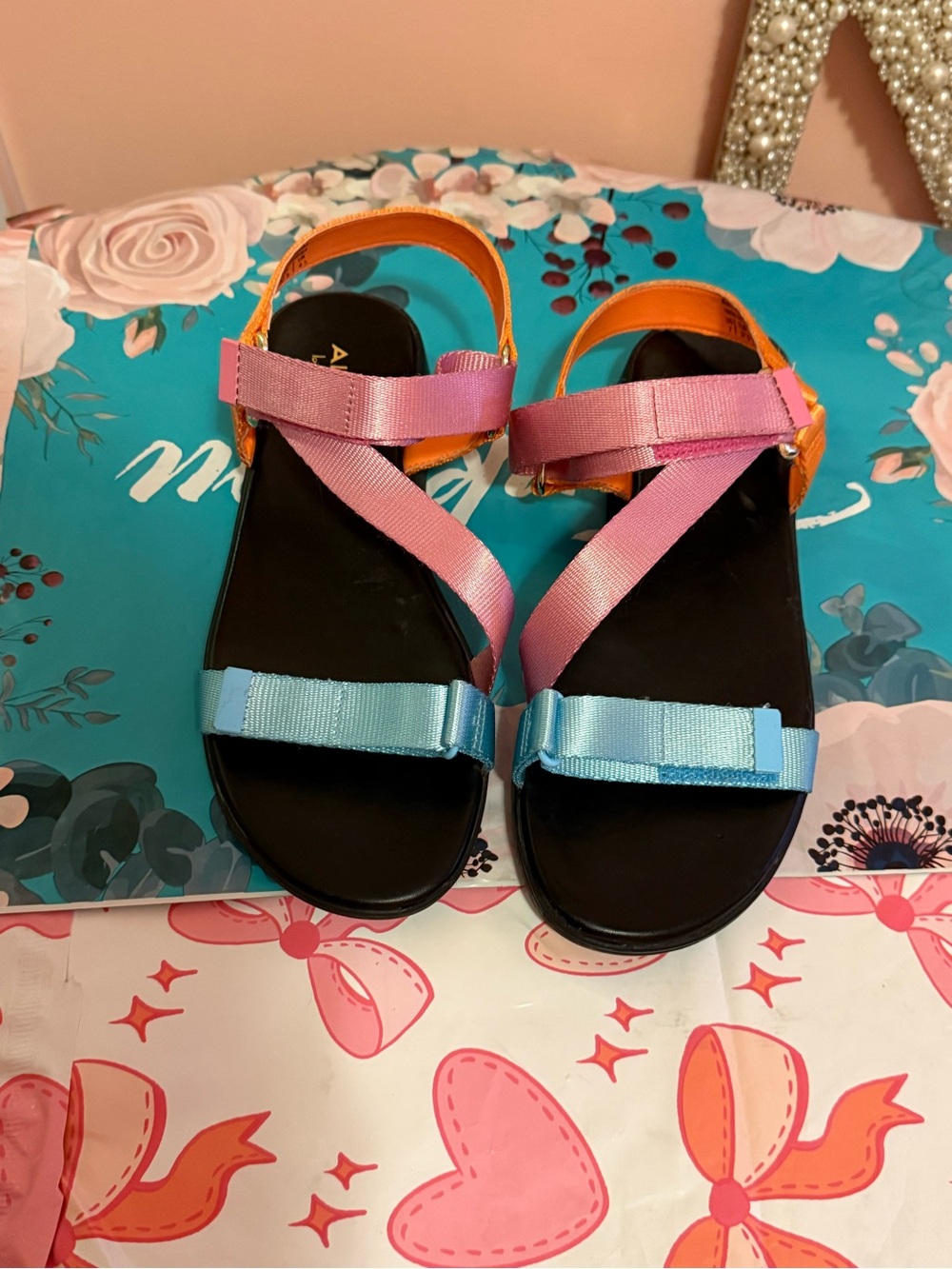 Women multi -Color Strap Sandals - Pink, Orange & Blue